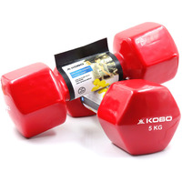 Kobo Vinyl Coated Iron Integrated Dumbbells Grippy Weights All-Purpose Color Coded Dumbbell for Strength Training (5 Kg x 2 = 10 Kg Pair)