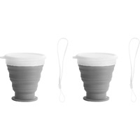 TASKHOUSE Collapsible Outdoor Travel Cup Silicone Folding Water Cups with Lids Reusable Drinking Glasses hot Cups Mug 200ml Pack of 2 (Black)