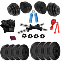 Bodyfit 15 Kg Weight Plates Dumbbell Exercise Set Gym Set Combo Offer (Black)