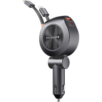 Promate Multi-Port Car Charger with Retractable PD30W USB-C and PD20W Lightning Cables, 20W USB-C, 18W Quick Charge Ports, Heat Resistance, Surge Protection, 180 Rotatable Body Design DriveGear-R2
