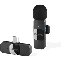 Boya BY-V10 2.4 ghz Omnidirectional Wireless Microphone System with a Transmitter & Receiver for Type-C Devices & Android. for Vlog, Social Media, YouTube Content with Rechargeable Battery. 50m Range
