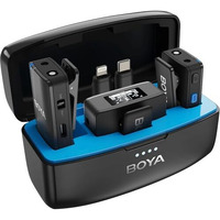 BOYAMIC Wireless Lavalier Mic with MFi Certified Lightning & USB-C, Onboard Recording, built-in 8GB memory, APP control, Active Noise Cancellation, OLED display, 300M/984ft. Range, 50H Battery Life.