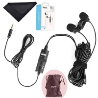 Boya By-M1Dm Dual Lavalier Universal Auxiliary Microphone With A Single 1/8 Stereo Connector For Smartphones Dslr Cameras Camcorders, Black, For Action Cameras With Cleaning Cloth(Gopro, Sjcam)