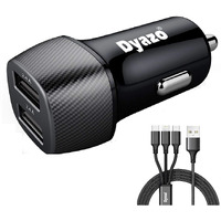 Dyazo 4.8 Amp (2.4 & 2.4 Amp) Dual Port Fast USB Car Charger Compatible W/iPhone Xr/Xs/Max/X/8/7/Plus,Ipad Pro/Air 2/Mini,Galaxy,Lg,HTC & All Other Cellular Phones W/Free 3In1 Cable-Carbon Black