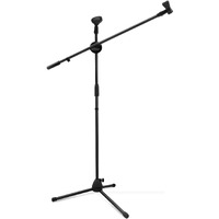 Powerpak MS-1001 3 Leg Boom Dual Microphone Stand with Dual Mic Clip Holders | for Studio Recording, Speech, Stage,Outdoor Activities (Black)