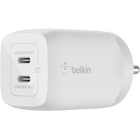 Belkin 65W Dual USB-C Wall Charger, Fast Charging Power Delivery 3.0 w/GaN Technology for iPhone 16, 16 Pro, 16 Pro Max, 15, 14, Pro, Pro Max, Mini, iPad Pro 12.9, MacBook, Galaxy S24, & More - White