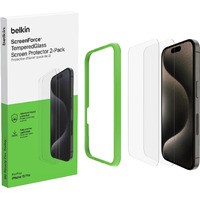 Belkin Tempered Glass Screen Protector Guard for iPhone 15 Pro - 2 Pack for Smartphone