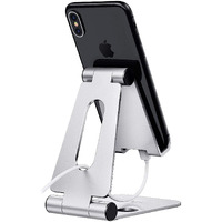 ELV Aluminium Adjustable Mobile Phone Foldable Holder Tabletop Stand, Dock Mount for All Smartphones, Tabs, Kindle, iPad, Moonlight Silver