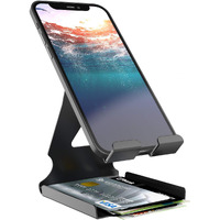 Elv Universal Mobile Phone Tabletop Stand Holder Mount with Inbuilt Cable Organiser and Card Holder - Black