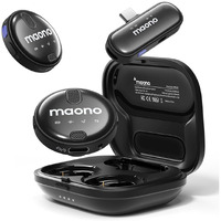 MAONO Wireless Collar Mic for YouTube PC and Type C Mobile, Noise Cancellation Lapel mic with 6H Battery, 100m Transmission, Gain, Mute, Monitoring for YouTube, Vlogging, Podcasting (WM620-Black)