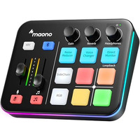 MAONO Gaming Audio Mixer, Streaming RGB PC Mixer with XLR Microphone Interface, Bluetooth, Volume Fader, Mute Button, 48V Phantom Power, for Podcast/Recording/Vocal/Game Voice-G1 NEO