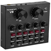 CEZO V8 Portable Audio Mixer Interface, Bluetooth Sound Card for Live Streaming/Recording/Podcast/Voice Change/Karaoke/Gaming/Singing with Sound Effects, 3.5mm Mic Jack for Guitar (V8 Black)