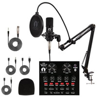 Cezo BM 800 Condenser Microphone Kit Set with V8 Sound Card, Boom Arm Stand, Pop Shield Recording Studio Equipment Full Set with 3.5mm Mic for Smartphones Live Streaming Youtubers - Black