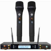 DIGIMORE Dual Wireless Microphone System, Dual Cordless Microphone Set, UHF Handheld Wireless Microphones | IR Blaster | 200 Channels | 350ft Long Range | for Vocals, Stage & Studio (D-335)