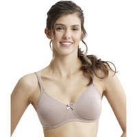 Jockey 1722 Women's Wirefree Non Padded Super Combed Cotton Elastane Stretch Medium Coverage Everyday Bra with Concealed Shaper Panel and Adjustable Straps_Mocha_36C