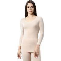 Enamor Women's V-Neck 3/4Th Sleeve Thermal Top with Sweat Wicking and Antimicrobial Finish Slim (TH02_Paleskin_S)