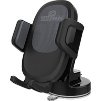 Amkette iGrip Drive Compact Car Phone Holder with Quick Release Function | Strong and Durable | Silicone Base Clamp | Sticky Gel Pad | 360 Degree Rotation | Drive Assist Companion App (Black)