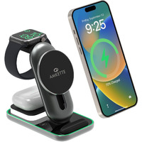Amkette PowerPro Air 900 23W 3-in-1 MagSafe Wireless Charger for iPhone16, 16Plus, 16Pro, 16ProMax, 15, 14, 13, 12 Series | Airpods 4th, 3rd, 2nd gen/Pro, Pro2 | Apple Watch 10/9/8/7/6/5/4/ SE/Ultra