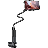 Amkette Flexi Phone Holder, Flexible Telescopic Long Arm Mount with 360 Degree Rotatable Clamp Compatible with All Smartphones Upto 17.27cm (6.8 Inches) (Black)