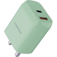 Ambrane 20W Dual Output Fast Charger/Adapter with QC & PD Technology for iPhone, Android & Other Devices, Made in India, Multi-Layers Protection, Compact Size (RAAP H11, Green)