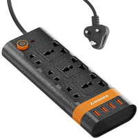 Ambrane Extension Board, 10 Ports with 4 USB Ports + 6 Power Sockets Smart Electric Surge Protector Multi Plug with 2500W, 3Mtr Cord Length, 2.1A USB Output (Smartstrip, Black)