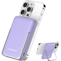 Ambrane 10000mAh Magsafe Fast Wireless Charging Power Bank, Strong Metal Mobile Stand, 22.5W Wired + 15W Wireless for iPhone 12 & Above, Android & Qi Enabled Devices (Aerosync PB 11, Purple)