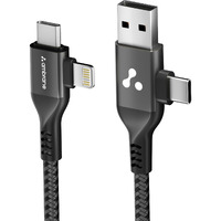 Ambrane 4 in 1 Multi-Functional Charging Cable | Fast Charging & Data Sync | Universal USB, Type-C, Lightning Cable | Compatible with Android, iPhone, Tablets, and USB-C Devices (AC4CL-15,Black)