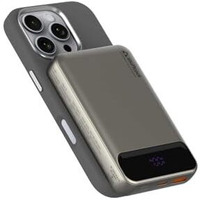 Stuffcool Click 10000mAh Slim Magnetic Wireless Powerbank Natural Titanium Finish Perfect for iPhone 16,15,14,13,12 with Led Display and 20W Fast Wired Charging - Charges iPhone 50% in 30 mins