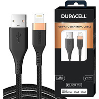 Duracell USB Lightning Apple Certified (Mfi) Braided Sync & Charge Cable For Iphone, Ipad And Ipod. Fast Charging Lightning Cable, 3.9 Feet (1.2M) - Black