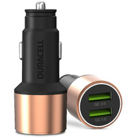 Duracell 36W Fast Car Charger Adapter with Dual USB Port. Qualcomm Certified 3.0, Quick Charge. Compatible with iPhone, All Smartphones, Tablets & More - Copper & Black