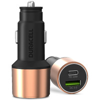 Duracell 38W Fast Car Charger Adapter with Dual Output. Quick Charge, Type C PD 20W & Qualcomm Certified 3.0 Compatible for iPhone, All Smartphones, Tablets & More (Copper & Black)