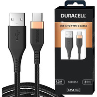 Duracell Usb-A To Type C, 65W Braided Sync&Fast Charging Cable, 3.9 Feet(1.2M), Qc 2.0/3.0 Ultra Fast Charging, For Samsung, Mi, Realme, Oppo, One Plus, Seamless Data Transmission, Series 1,Black