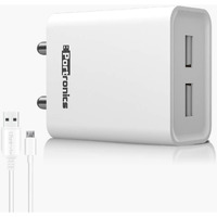 Portronics Adapto 66 2.4A 12w Dual USB Port 5V/2.4A Wall Charger,Comes with 1M Micro USB Cable, USB Wall Charger Adapter for iPhone 11/Xs/XS Max/XR/X/8/7/6/Plus(White)