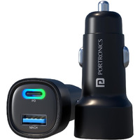 Portronics 80W Dual Output Fast Car Charger with Type-C PD & USB, LED Indicator, Charging Adapter Compatible with Cars for iPhone & Android Smartphone, Smartwatch, Earbud, Power Bank (Black)