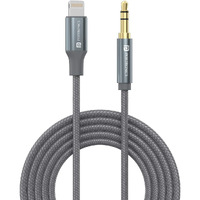 Portronics ikonnect L+ 8Pin to 3.5mm Aux Cable with 1M Length, Nylon Braided, Metal Heads, Gold Plated Connector Compatible with Cars, Mobiles, Headphones & Home Theatres(Black)