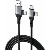 Portronics Konnect 4 IN 1 Unbreakable Nylon Braided Multi Functional Fast Charging Cable with Fast Data Transfer,Compatible with All Type C Android Smartphone & Lighting Device etc.(Black)