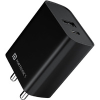 Portronics Adapto 70 33W Fast Charger Adapter with Dual Output (USB + Type C) Supports PPS Charging Via Type C Port, 27W Dash, Warp 27W, Dart, Super Dart 27W(Black)
