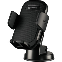 Portronics Clamp M4 Car Phone Holder Stand with 360 Degree Rotation, Strong Grip, Suction Cup Mount, Single Hand Use, Shockproof Build, Mobile Stand for Car (Black)