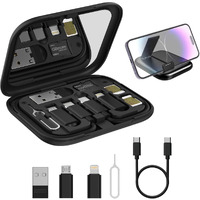 Portronics Snapcase 60W Multifunctional Fast Charging Data Cable Kit, Conversion Set USB A & Type C to Male Micro/Type C/Lightning,Data Transfer,Sim Storage,Sim Eject Pin,Pocket Mirror,Phone Holder