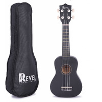 REVEL 21 inches Soprano Ukulele (Jamming Black) with carry bag. Core with gentle braced wood for warm bright tone.(Black)
