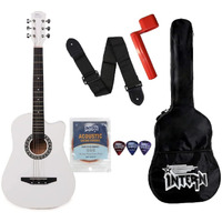 Intern 38C Acoustic Steel-string Guitar Premium White Cutaway Design with carry bag, strings, guitar strap and plectrums (INT-38C-WH)