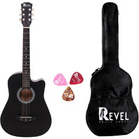 Revel 38 Inches Cutaway Design Acoustic Guitar with Carry bag and Plectrums. Great tone and Beginner/Learners standard size configuration for all age groups (Black)