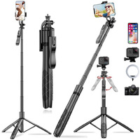 Kratos K6 Upgraded 61 Inch Long Selfie Stick, Balance Handle for Anti Shake Shooting, 6 Section Telescopic design fr Wide-Angle Photography, Selfie Stick with Tripod stand for Gopro,Camera & Ringlight