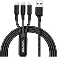 Kratos Unbreakable 1.2 Mtr Nylon Braided 3 in 1 Charging Cable with Type C, Lightning, Micro USB Port, Charging Cable compatible for iPhone,Samsung,OnePlus,Mi,Oppo,Vivo & Other Smartphones & Tablets