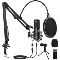 Audio Array AM-C1 USB Condenser Microphone Kit | 192kHz/24bit | BoomArm, Pop Filter, Mic Cover, Shock Mount, Tripod & 2.5M USB Cable | Podcasting, Gaming, Singing & Live Streaming