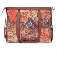 ZOUK Multicolor Floral Printed Handmade Vegan Leather Women's Office Bag for 15.6 inch Laptop with double handles - FloLov