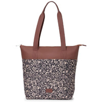 ZOUK Flomotif Floral Printed Women's Jute Handcrafted Vegan Leather Black Everyday Tote
