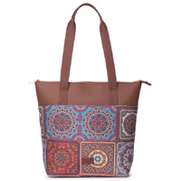 ZOUK Multicolor Mandala Floral Printed Women's Jute Handcrafted Vegan Leather Multicolor Everyday Tote
