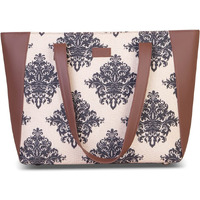 ZOUK Women's Handcrafted Mughal Motif Side Tote Bag and Handbag for Office and College