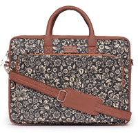 ZOUK Laptop Bag for Women - Handmade Bag for 15.6 inch Laptop, MacBook - Vegan Leather Office Bags with Detachable Shoulder Strap - Perfect Handbag for Ladies - Flomotiff Print